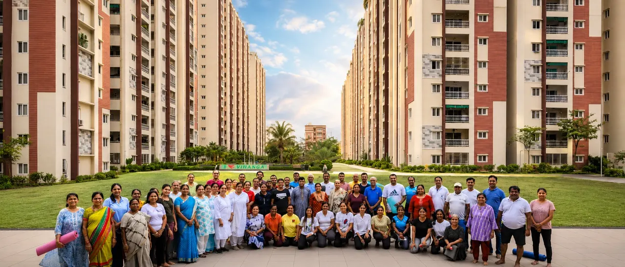 Large community yoga session